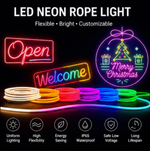 LED neon rope light flexible bright customizable neon signs open welcome merry christmas IP65 waterproof