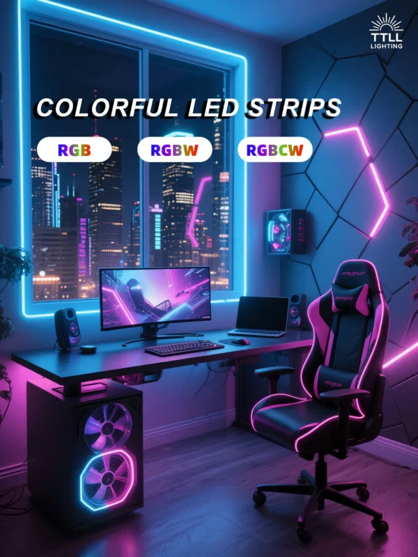 RGB LED strip lighting kit used for colorful room and controller matching applications