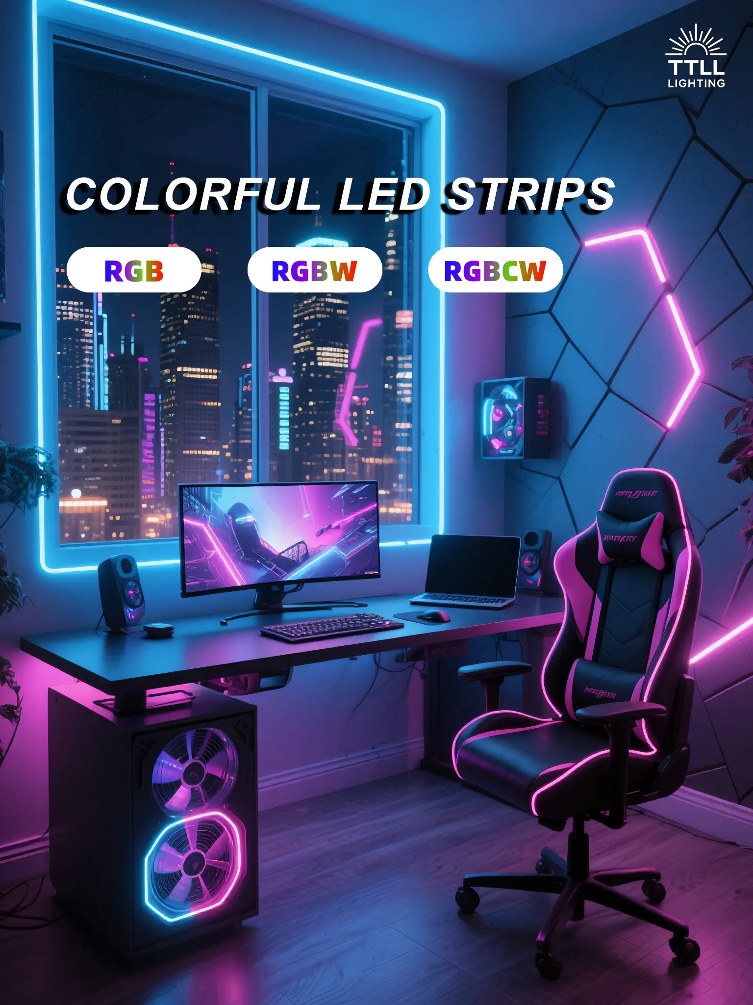 Commercial RGB LED strip lights for colorful architectural accent lighting projects