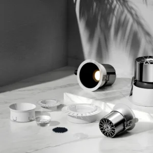 LED recessed downlight white silver chrome finish anti-glare adjustable beam angle commercial